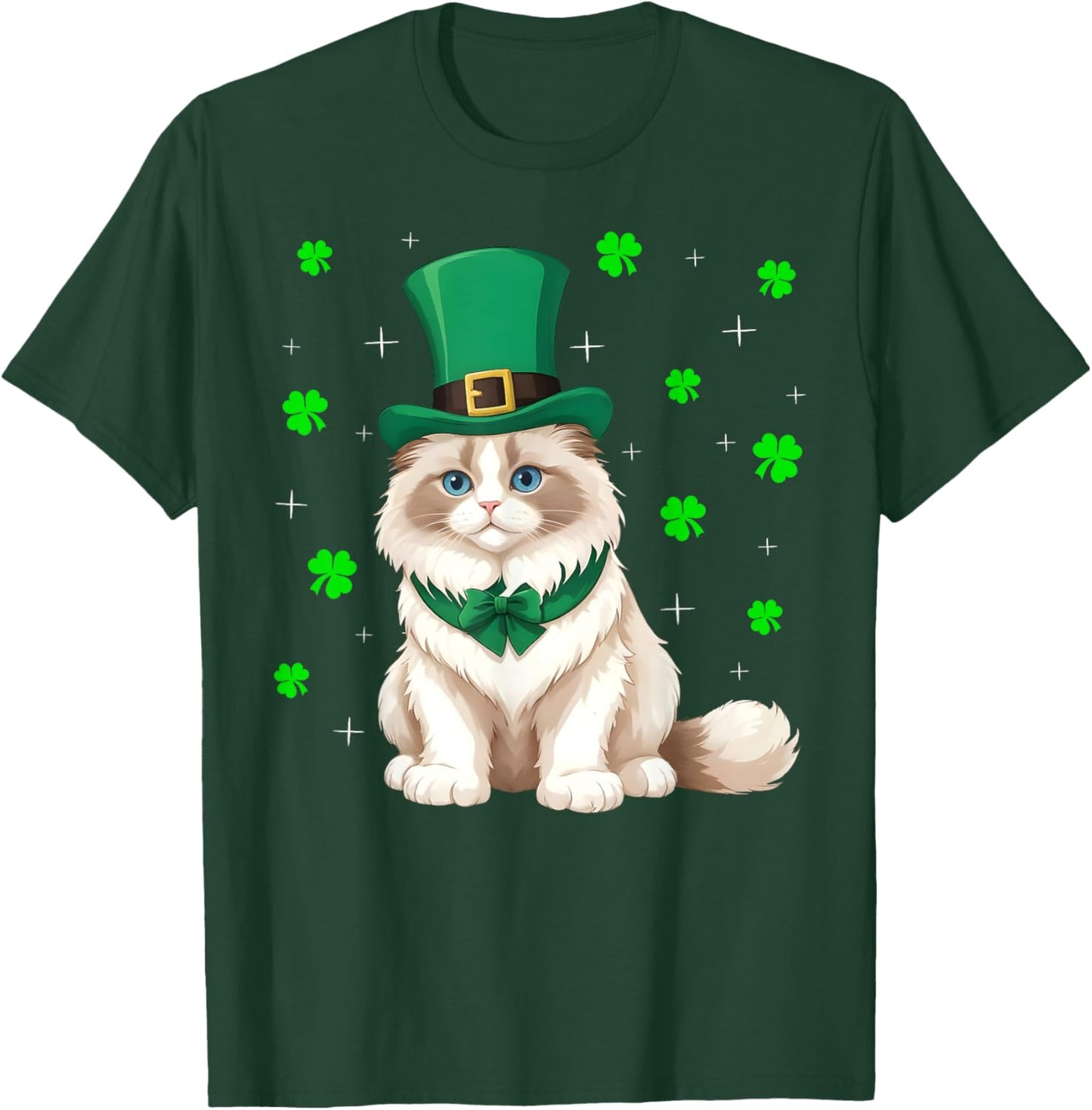Irish Shamrock Leprechaun Hat Ragdoll Cat St Patrick's Day Men Women Kids T-Shirt - T-Shirt | Forest