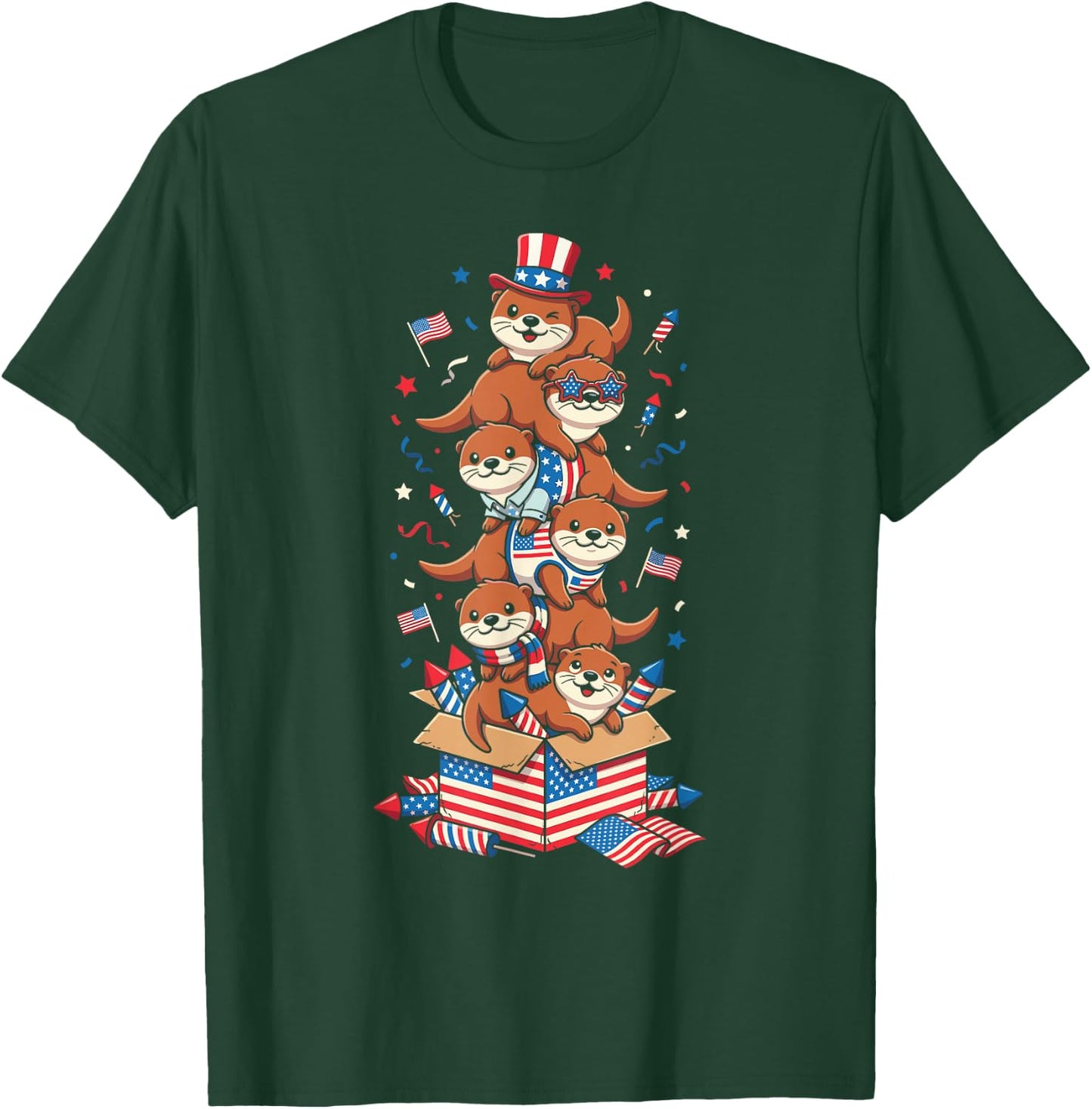 Funny Otter American USA Flag Memorial Day 4th of July T-Shirt - T-Shirt | Forest