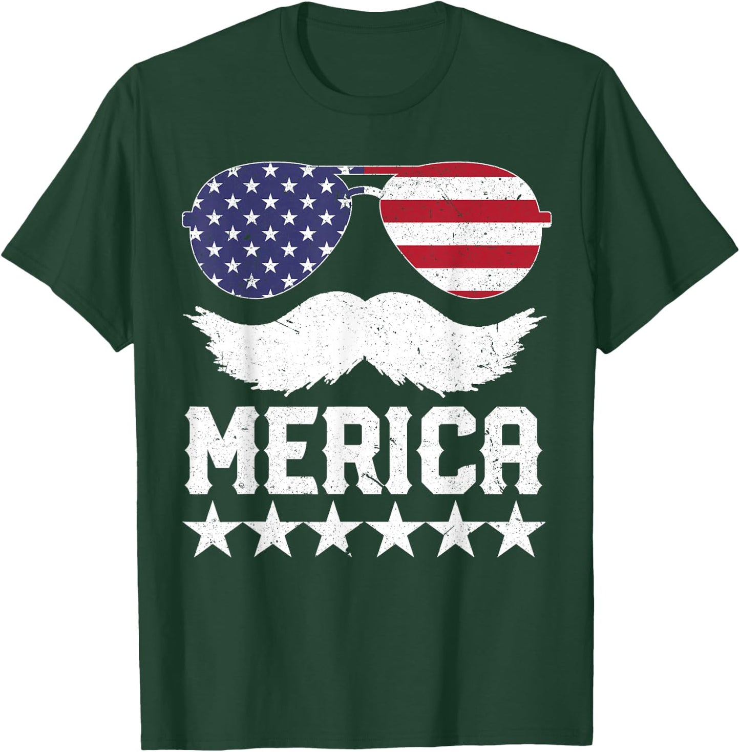 4th of July T Shirt Women Men MERICA America Flag Mustache T-Shirt - T-Shirt | Forest