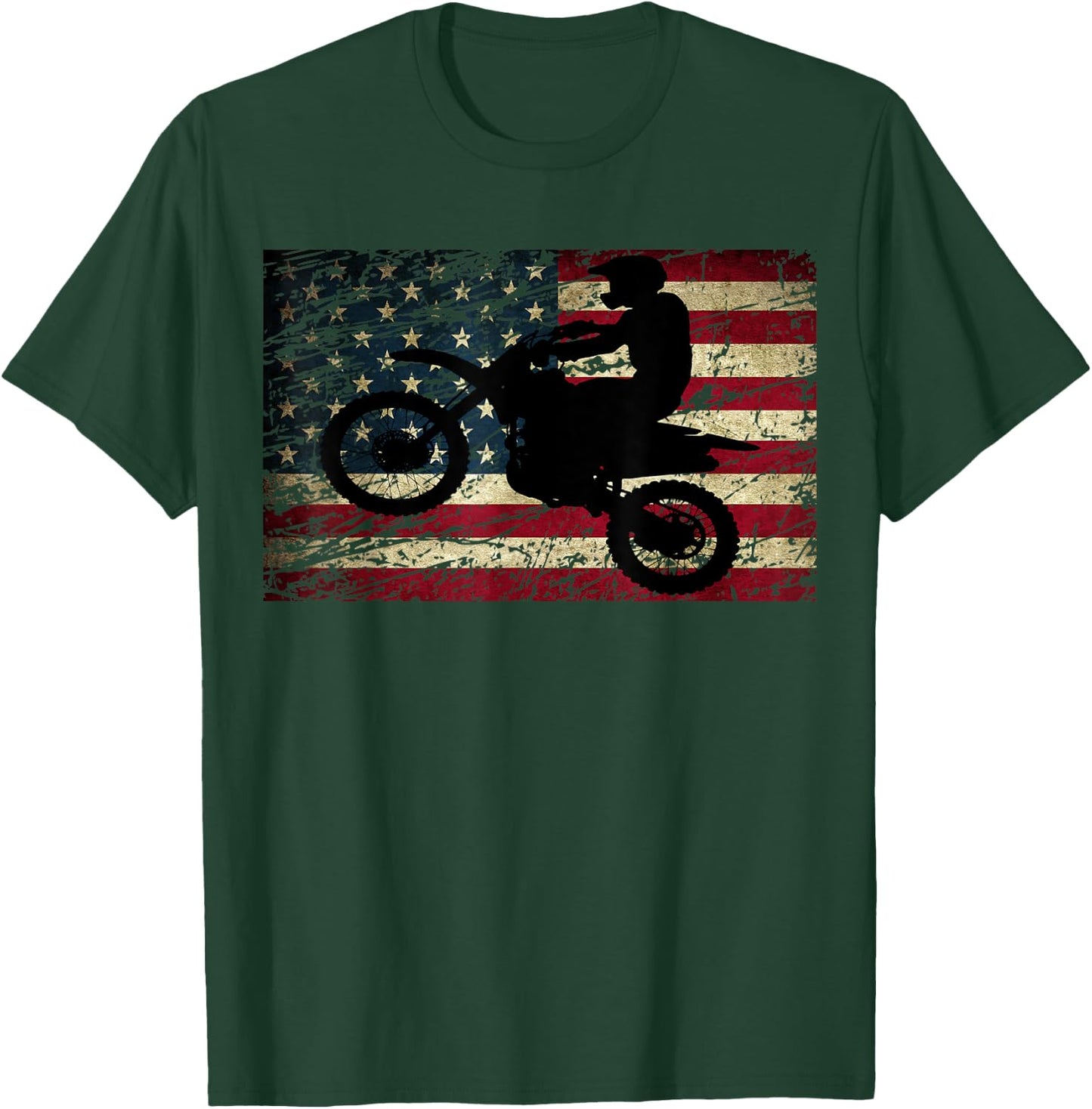 Dirt Bike USA Flag Motocross American Flag Shirt T-Shirt - T-Shirt | Forest
