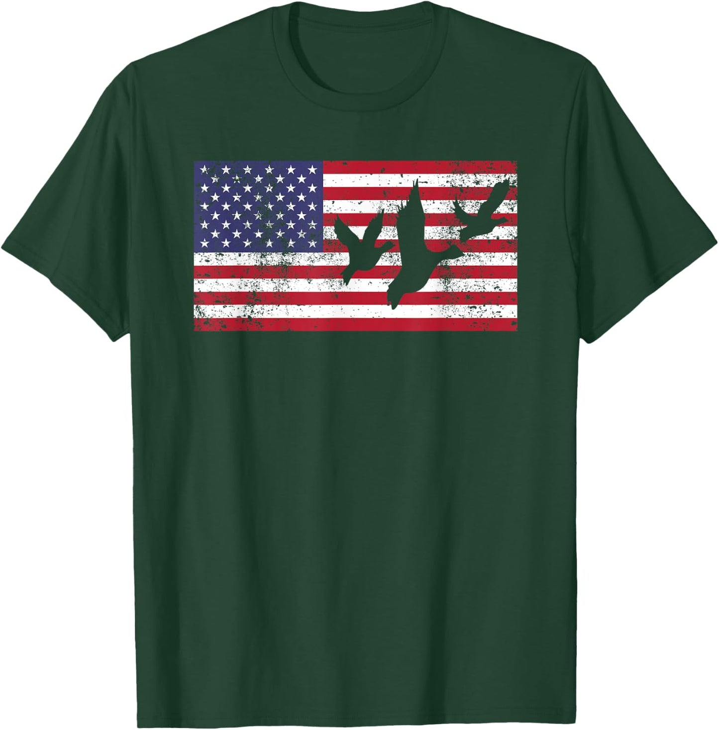 Duck Hunting Shirt American Flag USA 4th of July Gift T-Shirt - T-Shirt | Forest