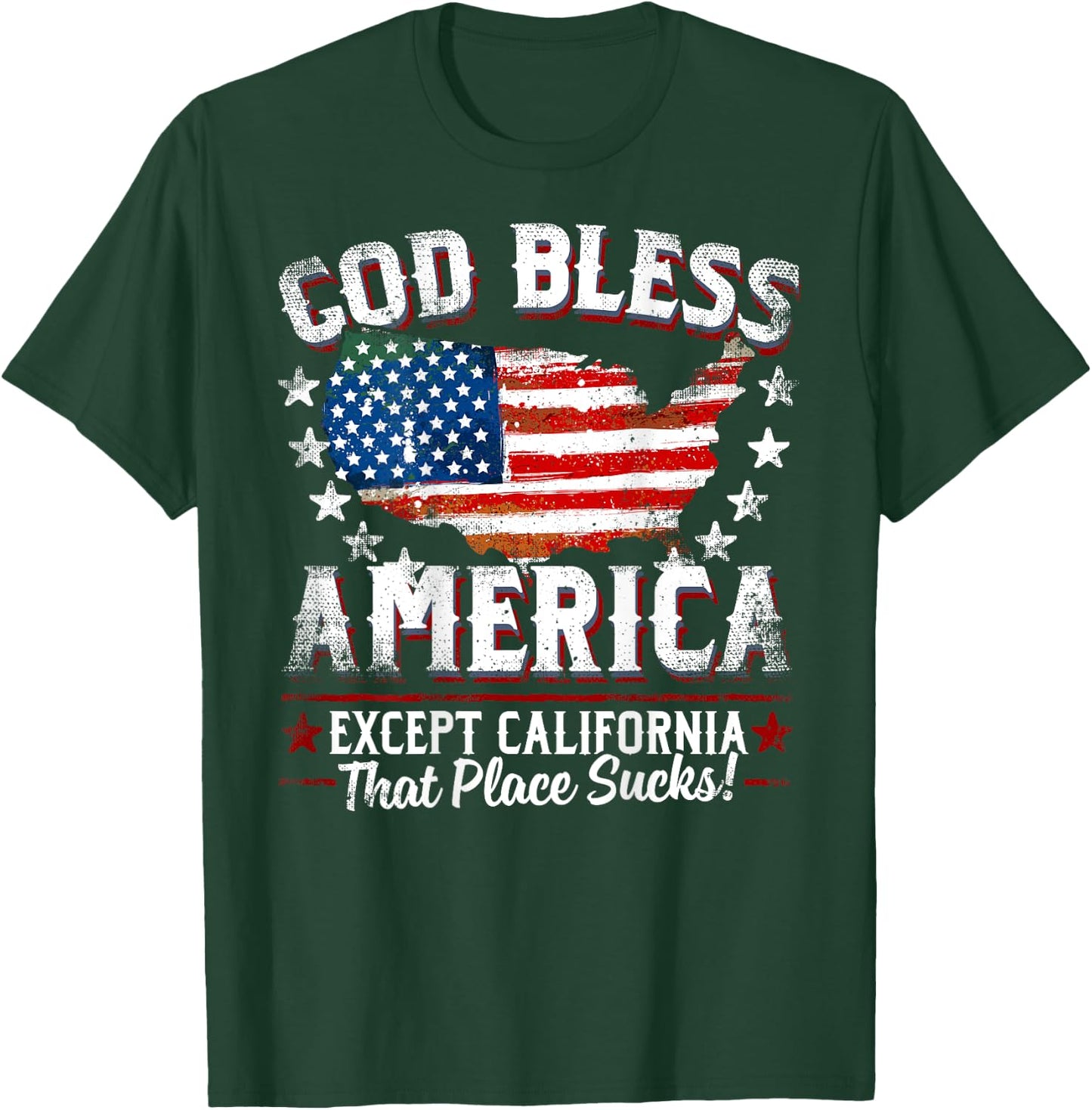 GOD BLESS AMERICA Except California Sucks Funny Backside T-Shirt - T-Shirt | Forest
