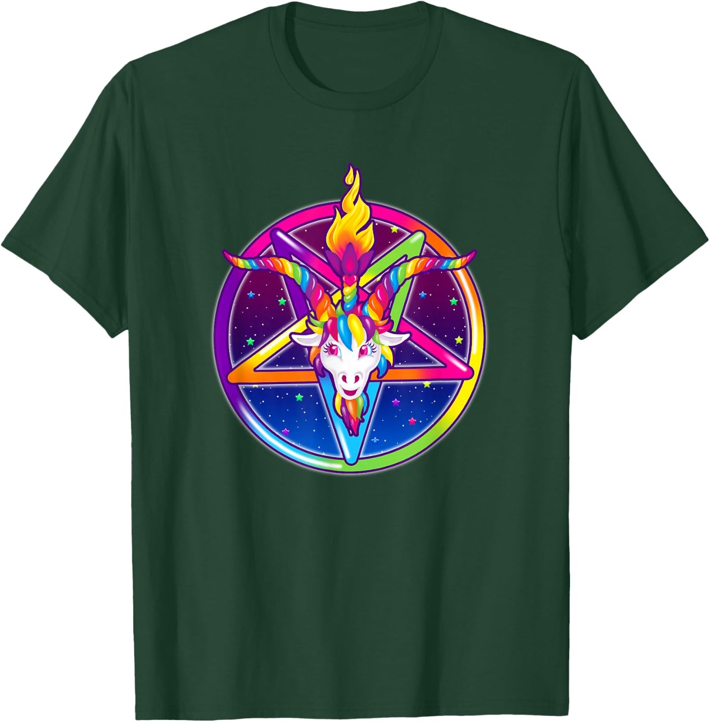 Creepy Girl Club Rainbow Baphomet Pentagram Sigil T-Shirt - T-Shirt | Forest