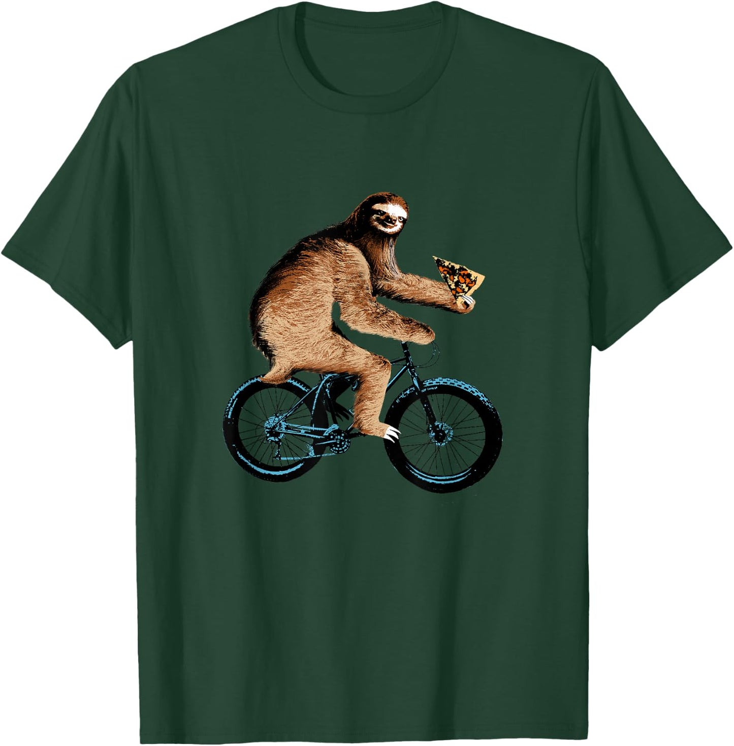 Sloth Riding a Bicycle Eating Pizza , Fatbike T-Shirt - T-Shirt | Forest