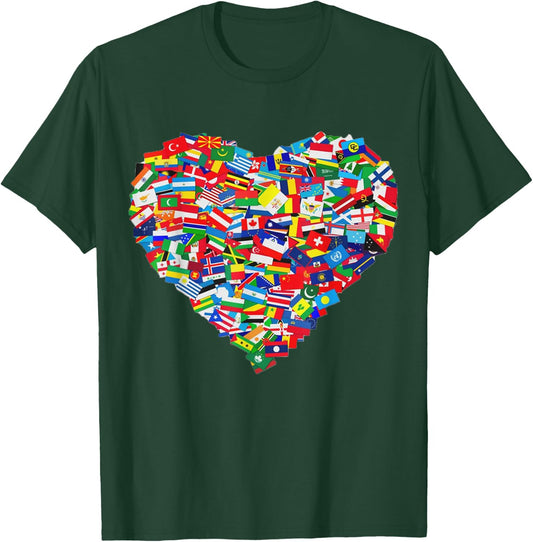 Flag Shirt, Kids World Map , International Flag, World Map, Black, Multicolor, Small, Short Sleeve, Cotton Blend T-Shirt - T-Shirt | Forest