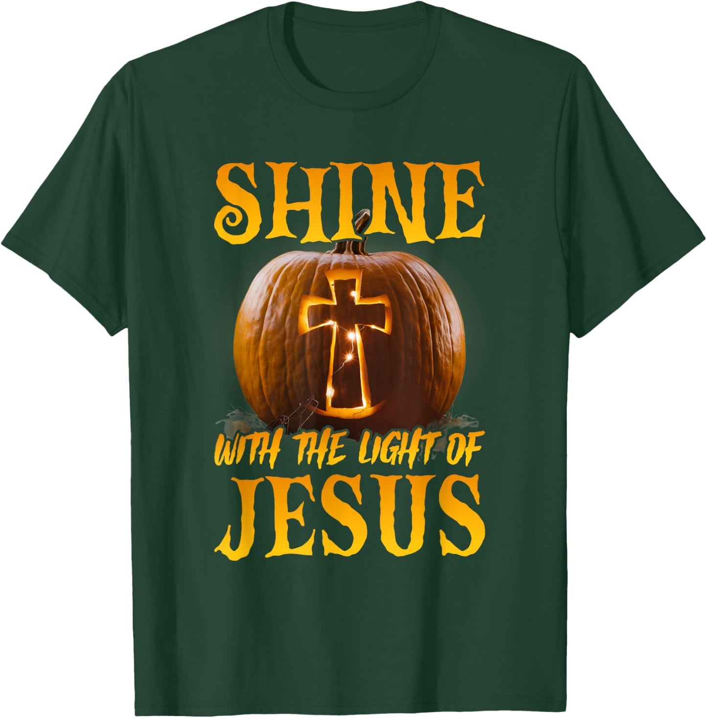 Shine With The Light Of Jesus Christian Halloween Pumpkin T-Shirt - T-Shirt | Forest