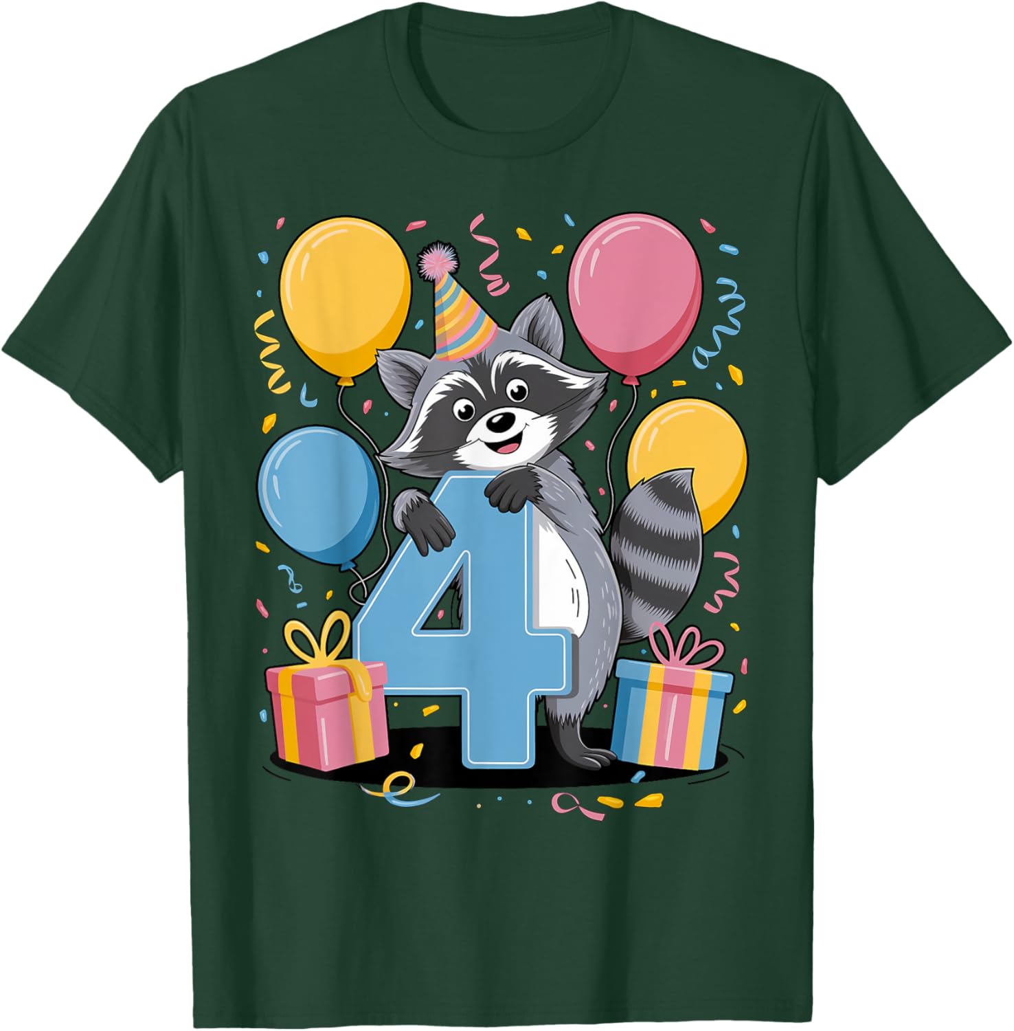 Raccoon 4th birthday for boy girl 4 years old fourth Raccoon T-Shirt - T-Shirt | Forest