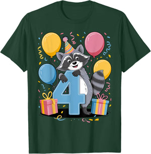Raccoon 4th birthday for boy girl 4 years old fourth Raccoon T-Shirt - T-Shirt | Forest