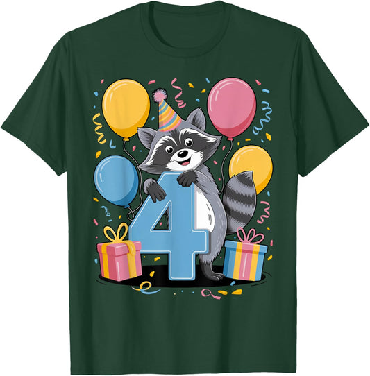Raccoon 4th birthday for boy girl 4 years old fourth Raccoon T-Shirt - T-Shirt | Forest