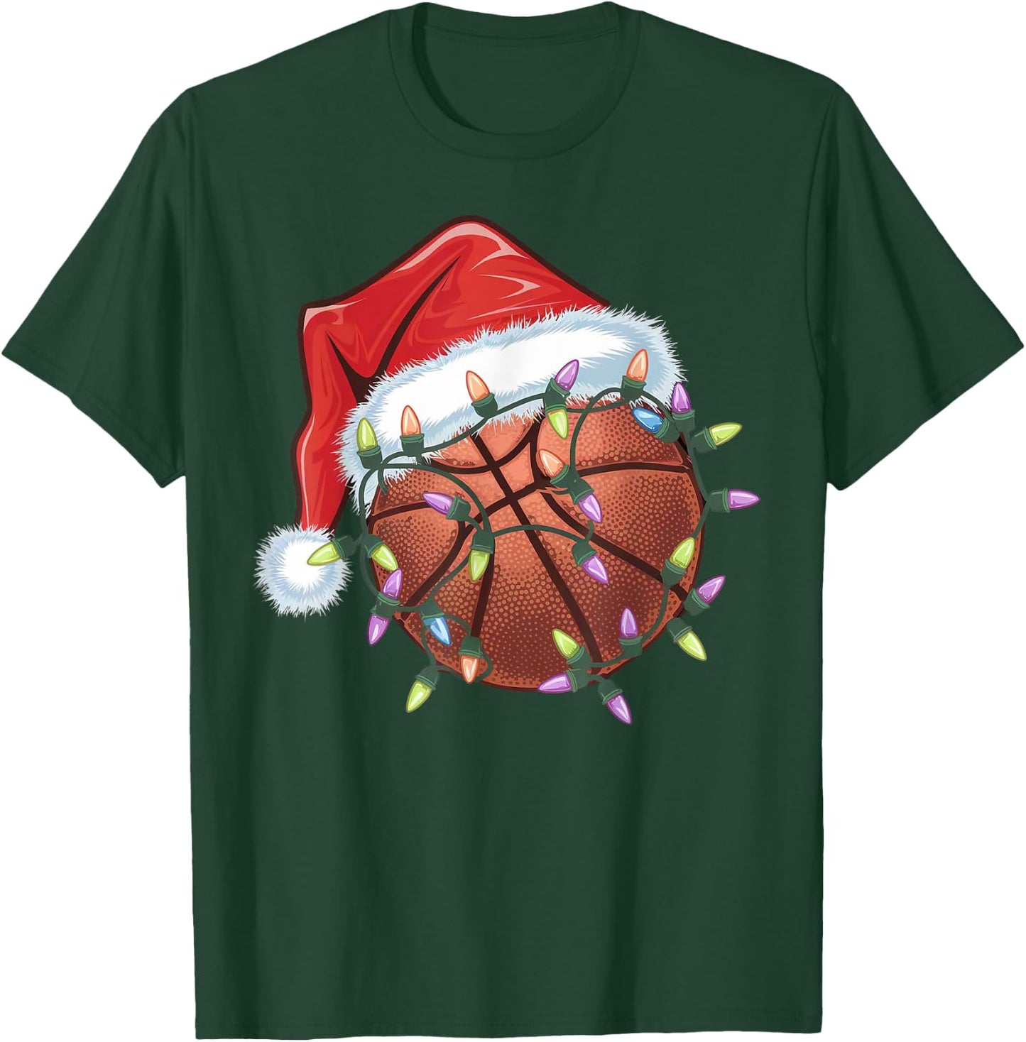 Christmas Basketball Xmas Gifts Santa Hat Women Kids T-Shirt - T-Shirt | Forest