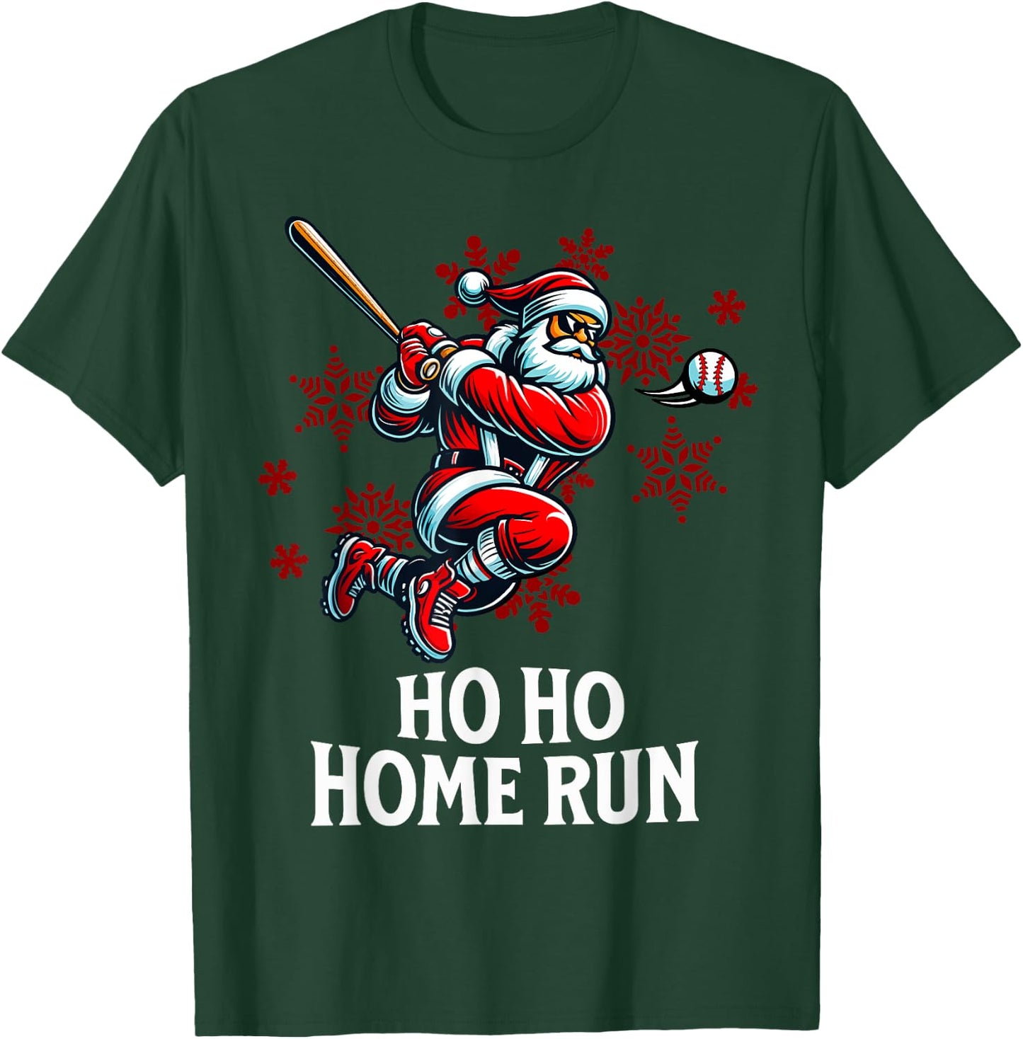 Baseball Christmas, Ho Ho Homerun Men Kids Boys Santa Sports T-Shirt - T-Shirt | Forest