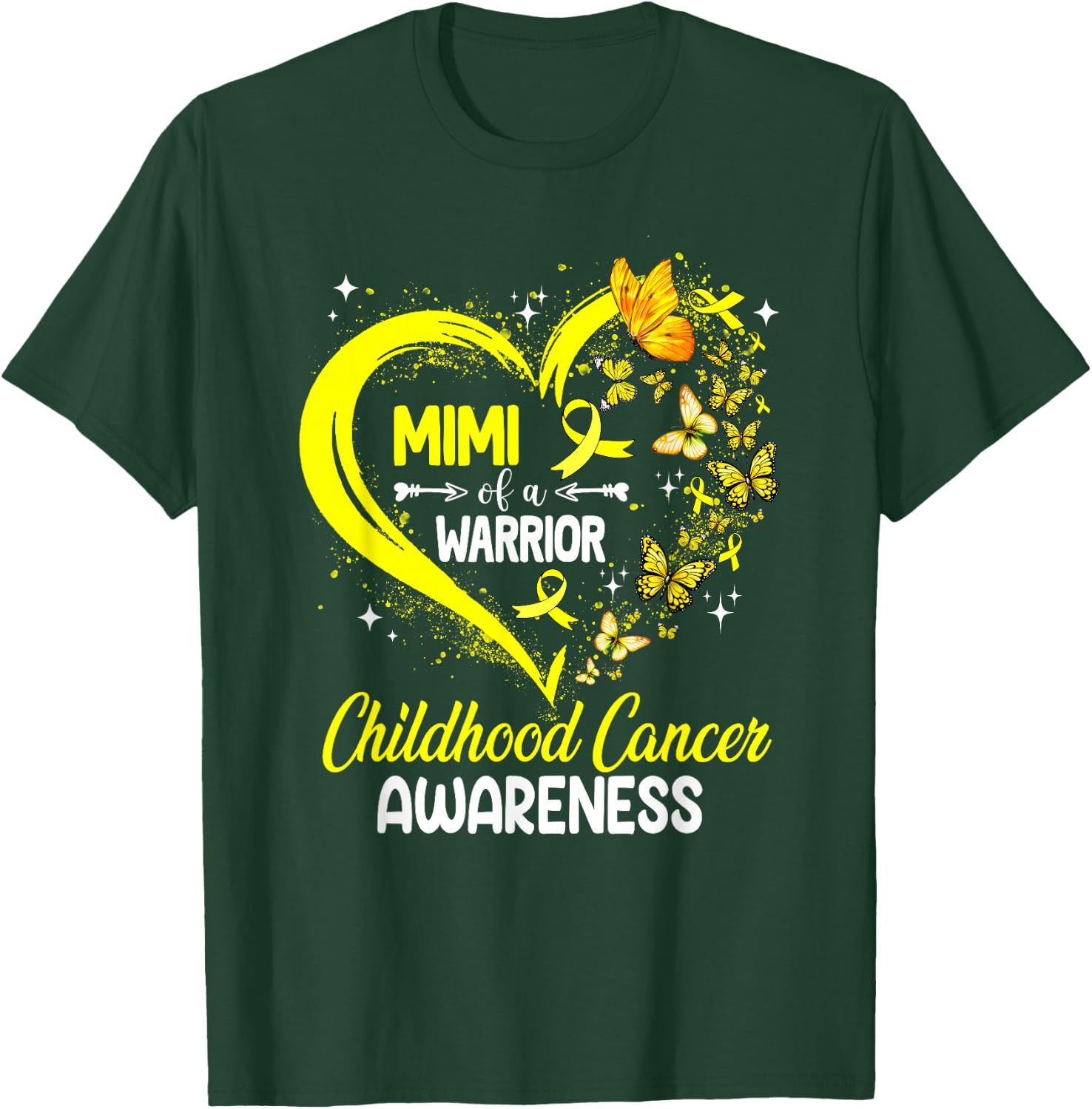 Mimi Of A Warrior Gold Heart Childhood Cancer Awareness T-Shirt - T-Shirt | Forest