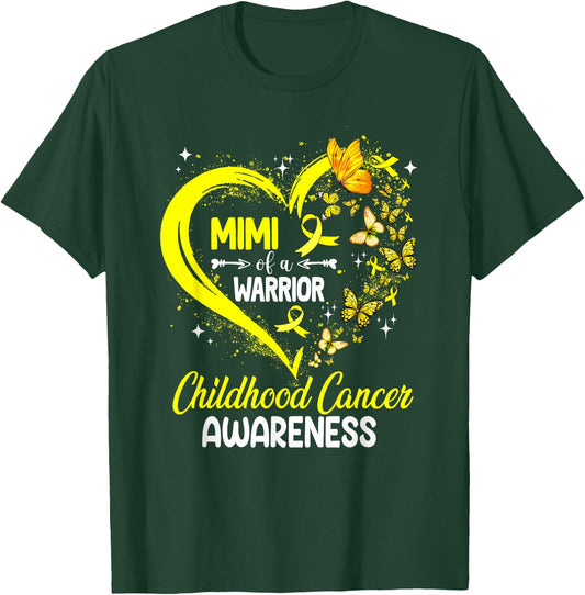 Mimi Of A Warrior Gold Heart Childhood Cancer Awareness T-Shirt - T-Shirt | Forest