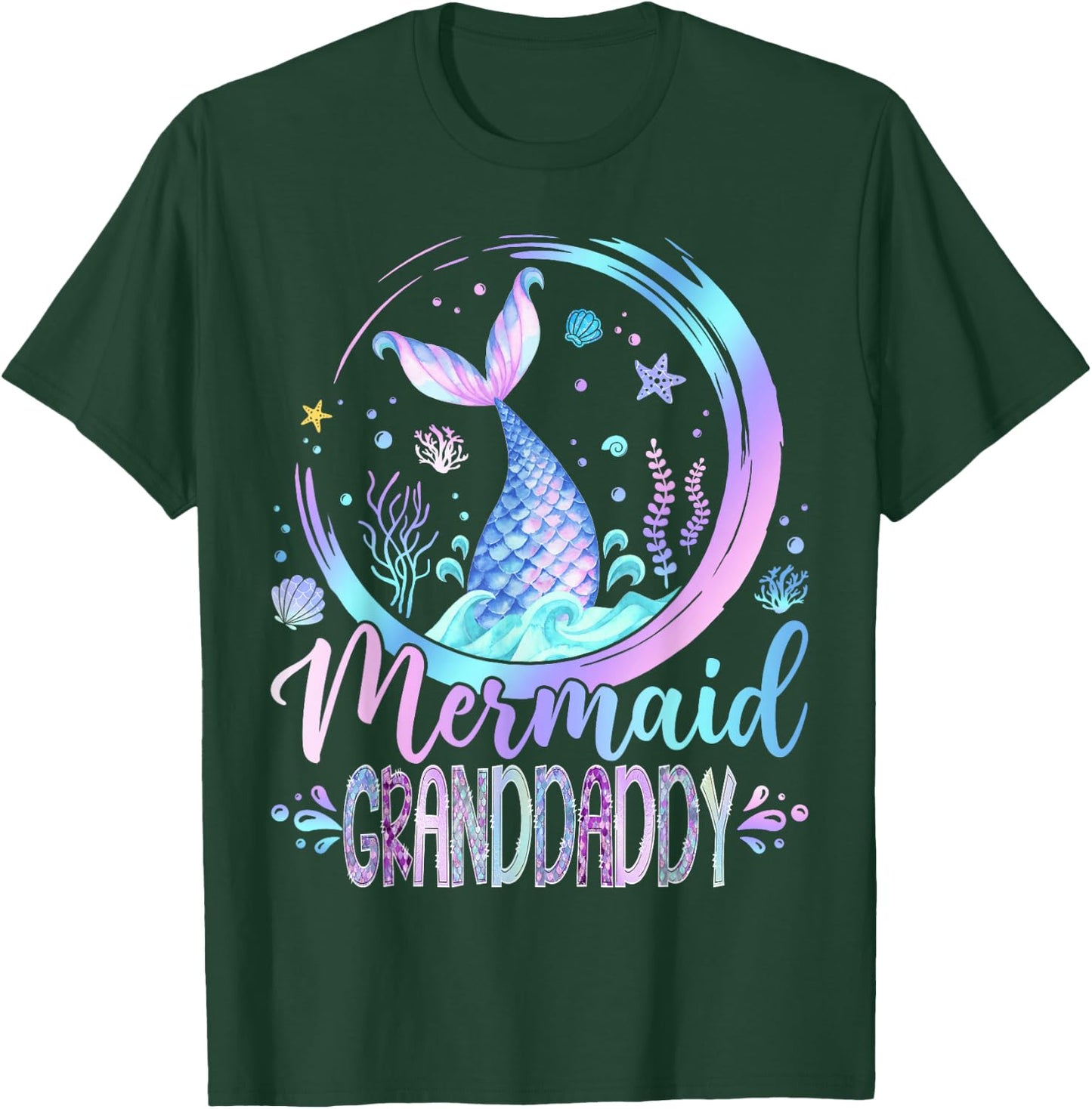 Mermaid Granddaddy Family Matching Girl Birthday Party T-Shirt - T-Shirt | Forest