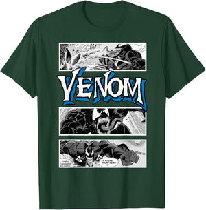 Marvel Venom Comic Book Illustrations Panel Graphic T-Shirt - T-Shirt | Forest