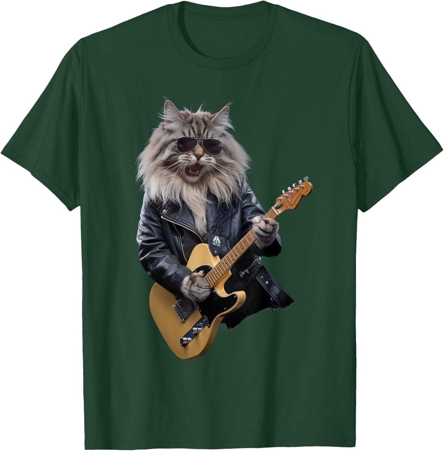 Cat Playing Guitar Rock Star Rock and Roll Women Kid T-Shirt - T-Shirt | Forest