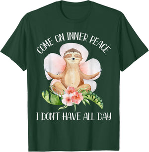 Funny Sloth Yoga Saying Come On Inner Peace Gift T-Shirt - T-Shirt | Forest