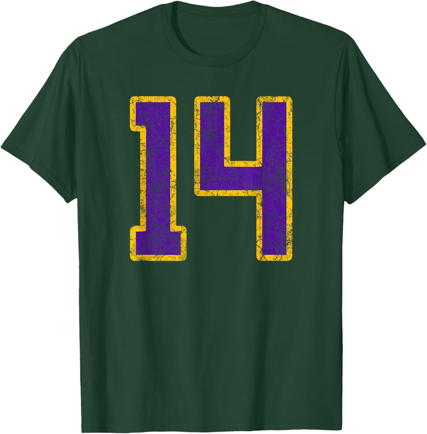 Purple Gold Number 14 Jersey Player Uniform #14 Grunge T-Shirt - T-Shirt | Forest