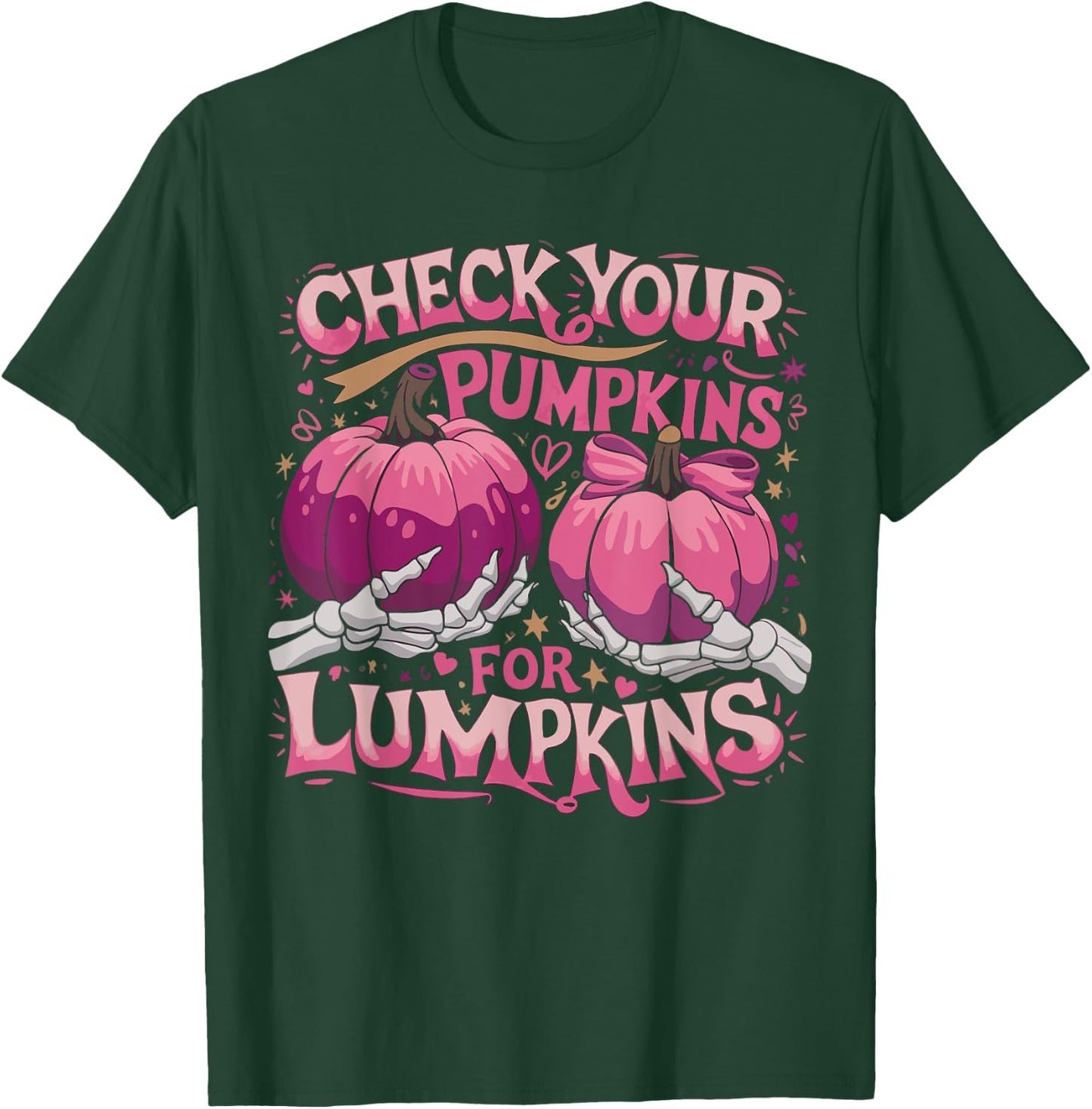 Check Your Pumpkins for Lumpkins Breast Cancer Awareness T-Shirt - T-Shirt | Forest