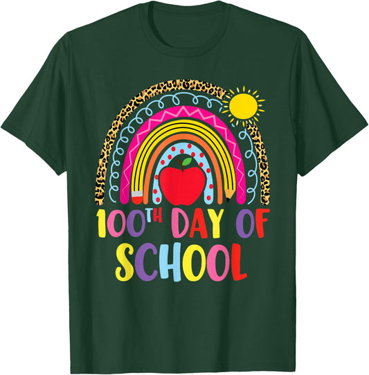 100 days of school Rainbow Leopard Girls 100th Day School T-Shirt - T-Shirt | Forest