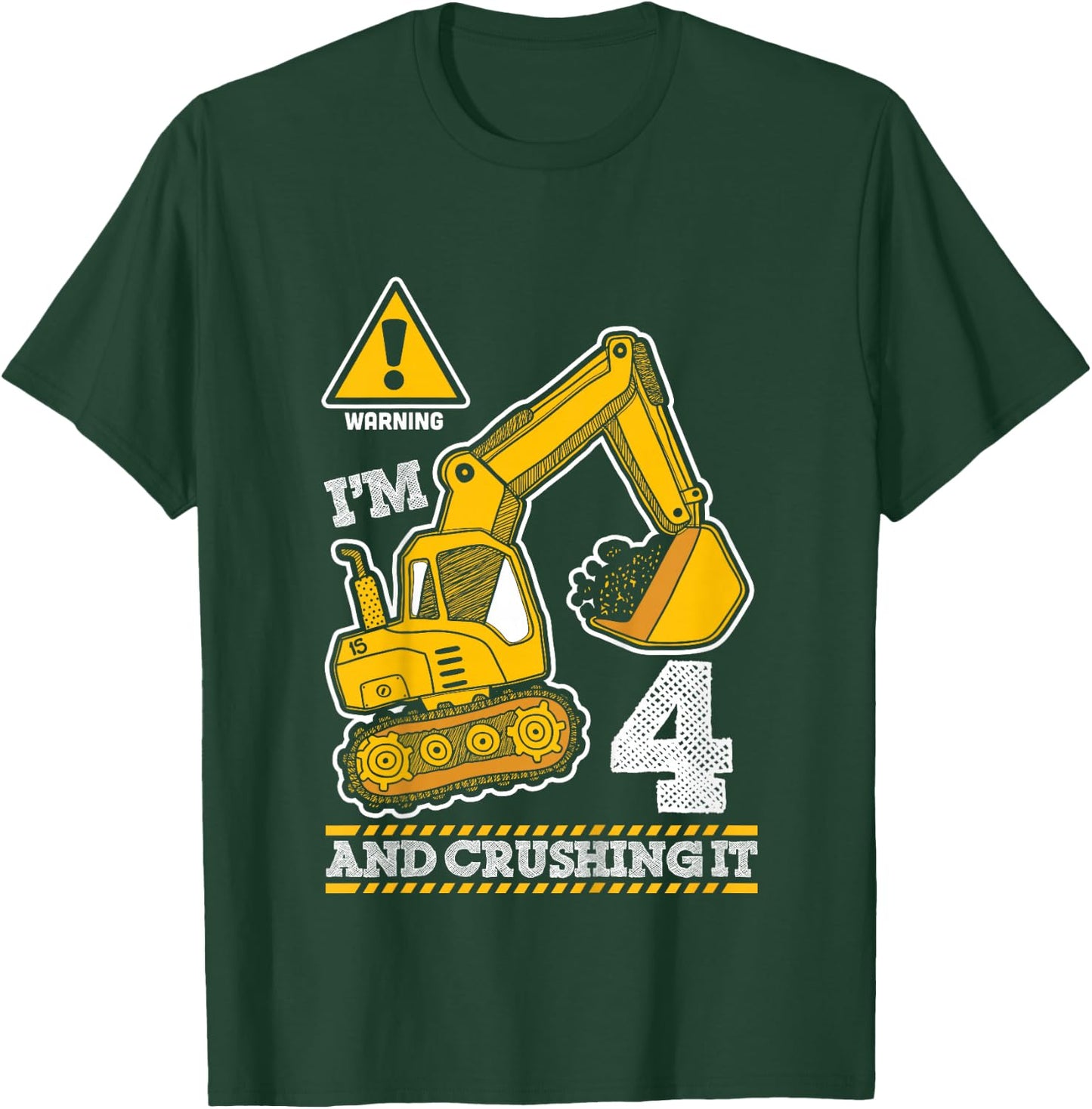 Construction Truck 4th Birthday 4 Years Old Digger Builder T-Shirt - T-Shirt | Forest