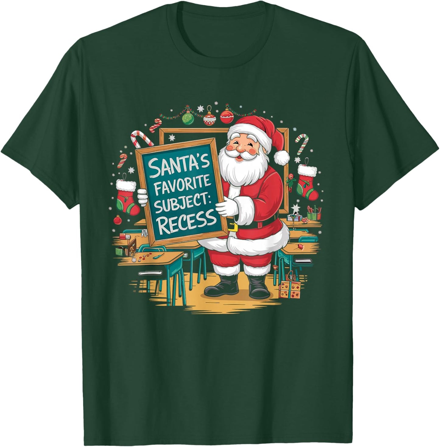 Santa Claus Favorite Subject Recess Funny Christmas Teacher T-Shirt - T-Shirt | Forest