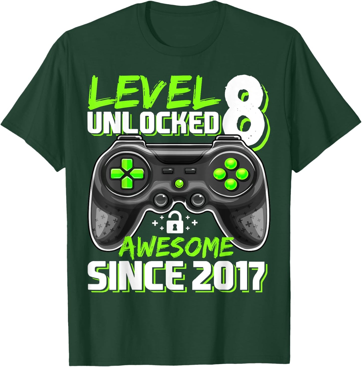 8th Birthday Boy Level 8 Gamer 8 Year Video Game Party T-Shirt - T-Shirt | Forest