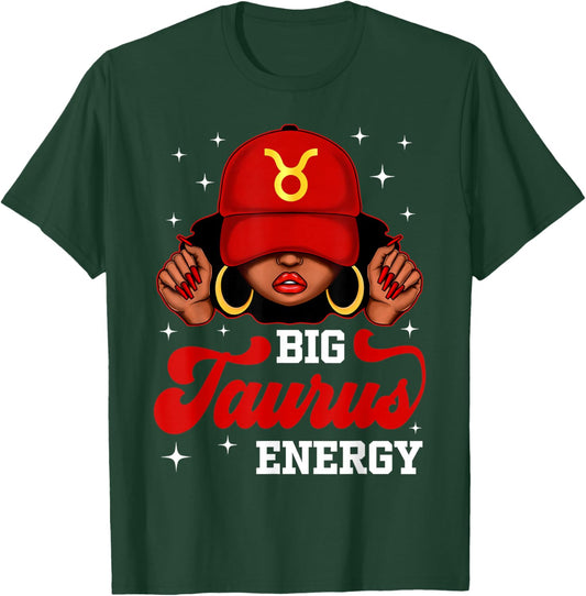 Big Taurus Energy Black Woman with Red Cap Zodiac T-Shirt - T-Shirt | Forest