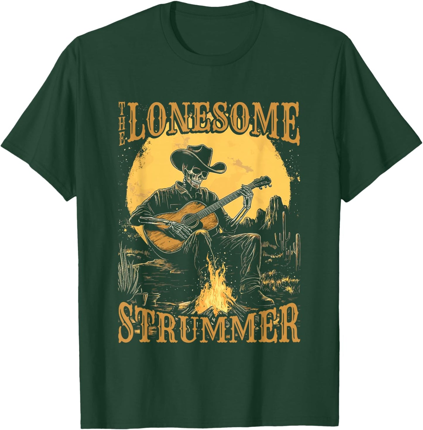 The Lonesome Strummer Acoustic Guitar Playing Skeleton T-Shirt - T-Shirt | Forest