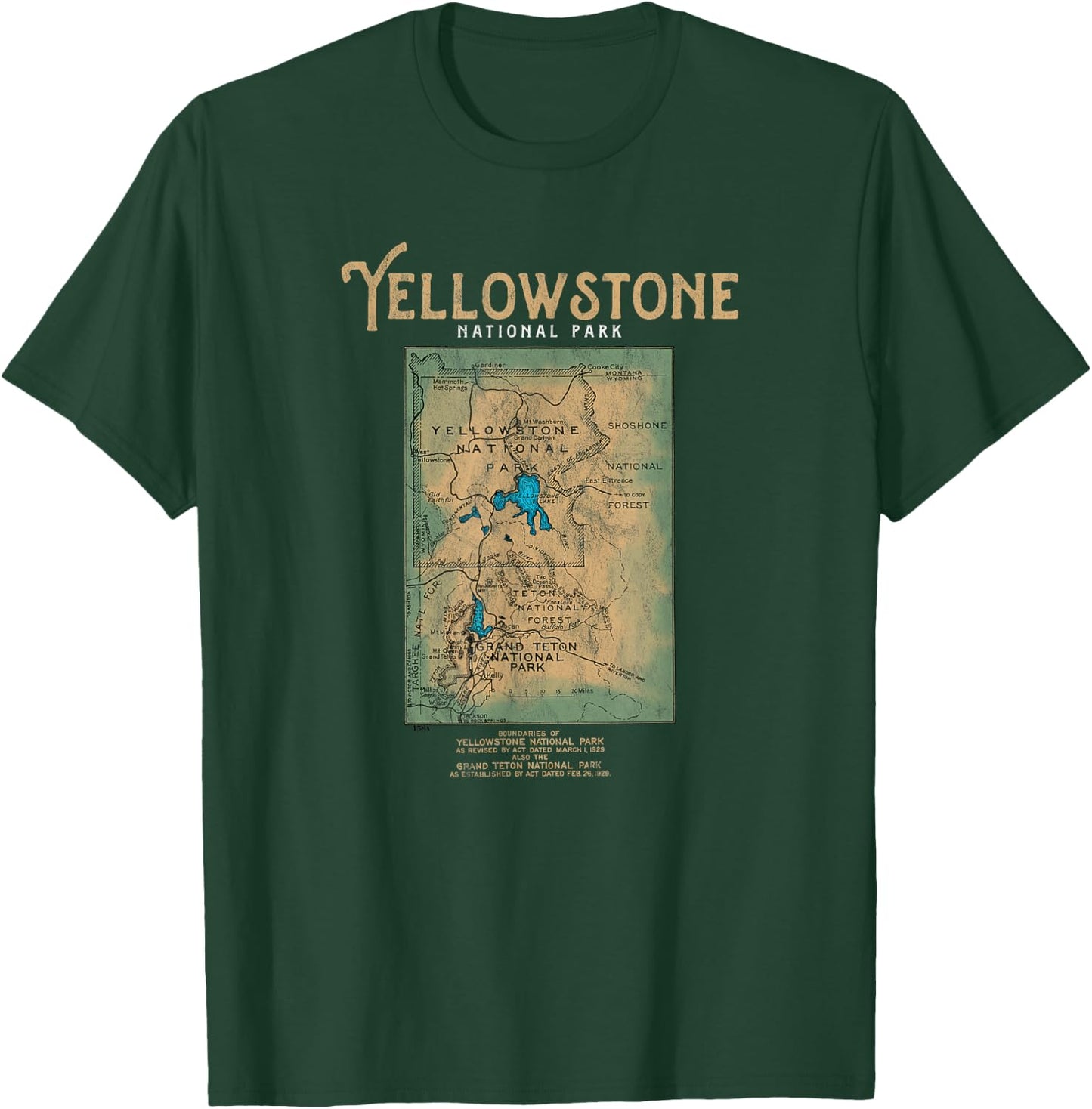 Retro Yellowstone and Grand Teton National Park Map T-Shirt - T-Shirt | Forest