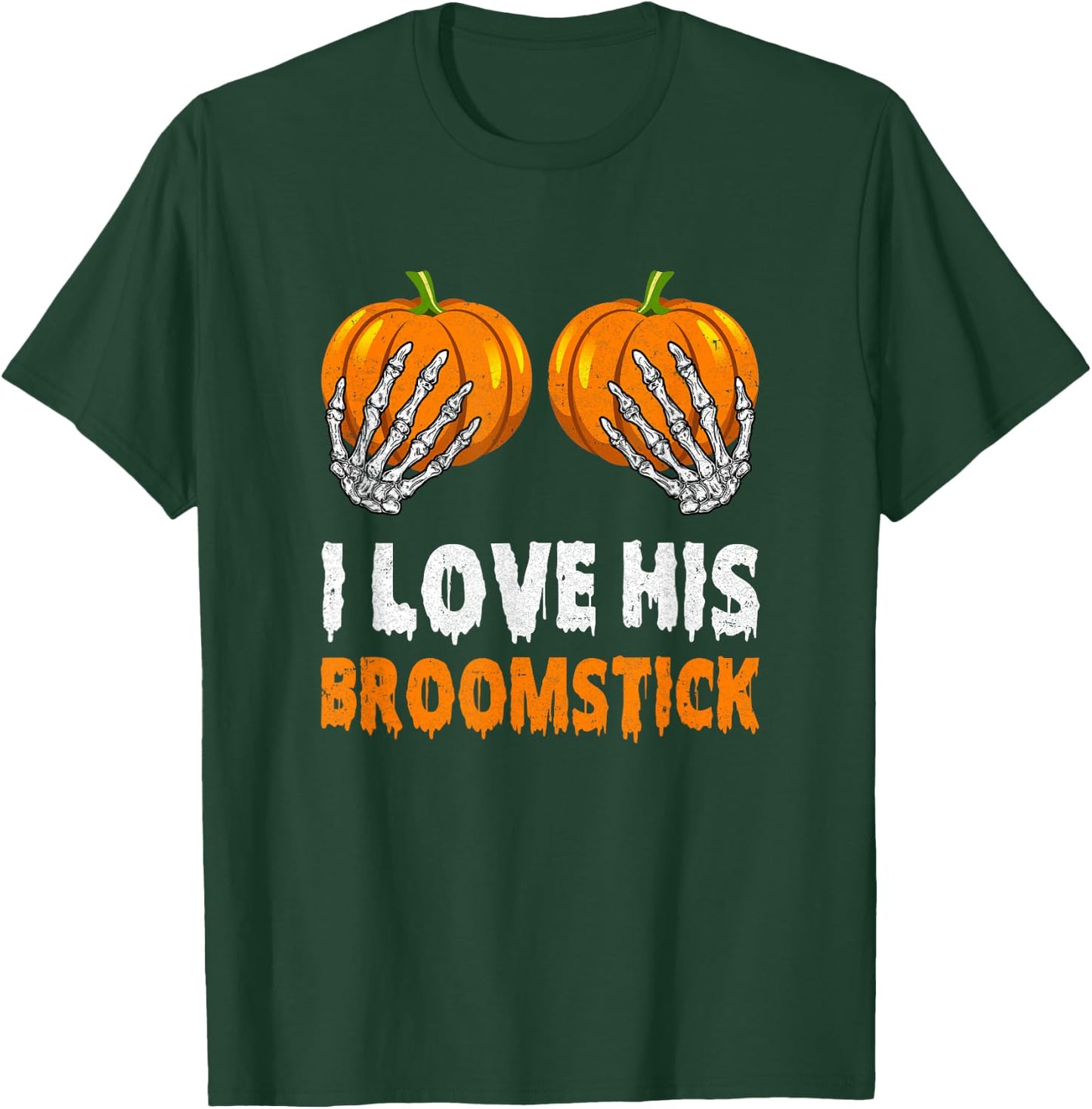 I Love His Broomstick I Love Her Pumpkins Halloween Couples T-Shirt - T-Shirt | Forest