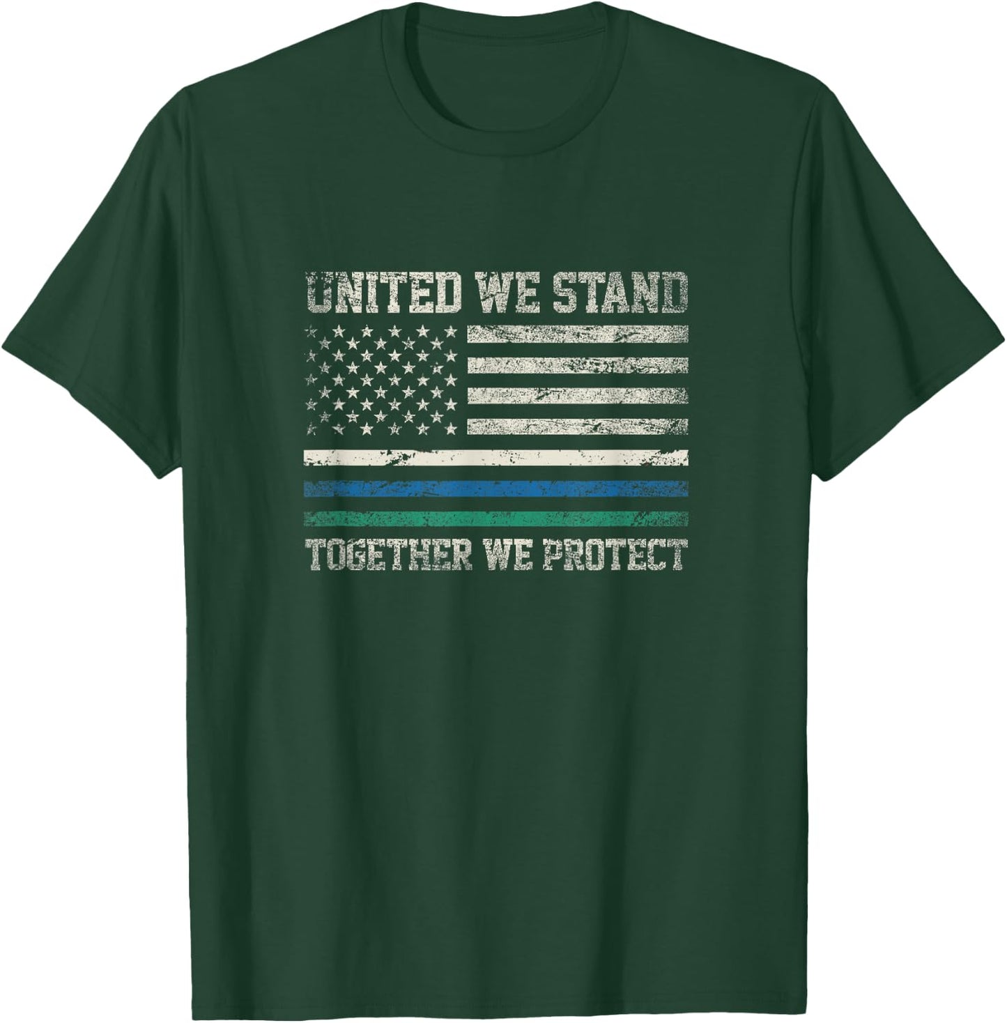 Thin Blue Green Line American Flag Support T Shirt T-Shirt - T-Shirt | Forest
