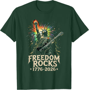 Freedom Rocks Statue of Liberty Guitar 1776-2026 250 Years T-Shirt - T-Shirt | Forest