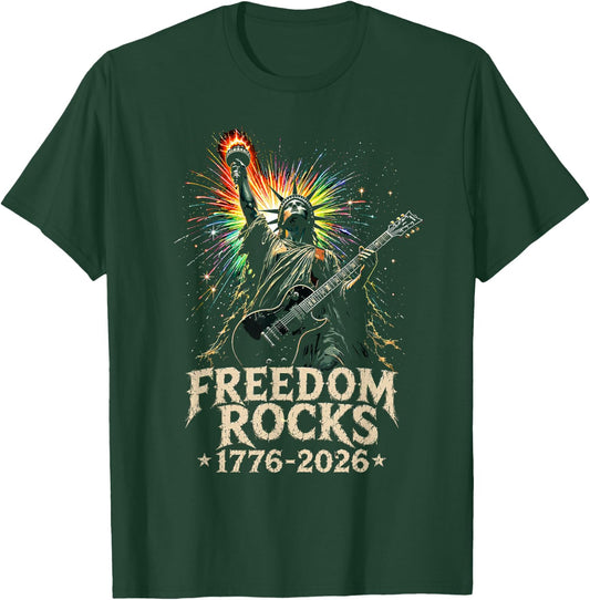 Freedom Rocks Statue of Liberty Guitar 1776-2026 250 Years T-Shirt - T-Shirt | Forest