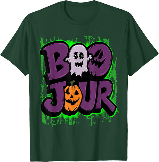 Boo Jour Ghost Celebrating Groovy Halloween Costumes T-Shirt - T-Shirt | Forest