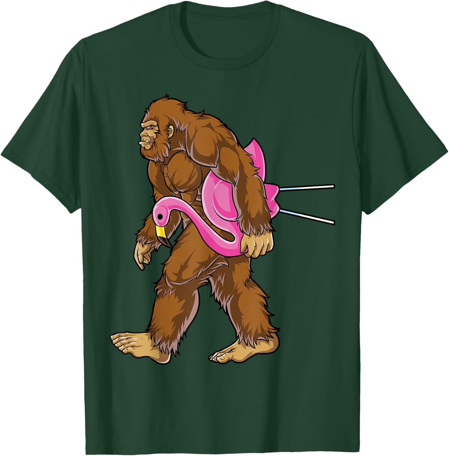 Bigfoot Carrying Lawn Flamingo Funny Men Women Sasquatch T-Shirt - T-Shirt | Forest