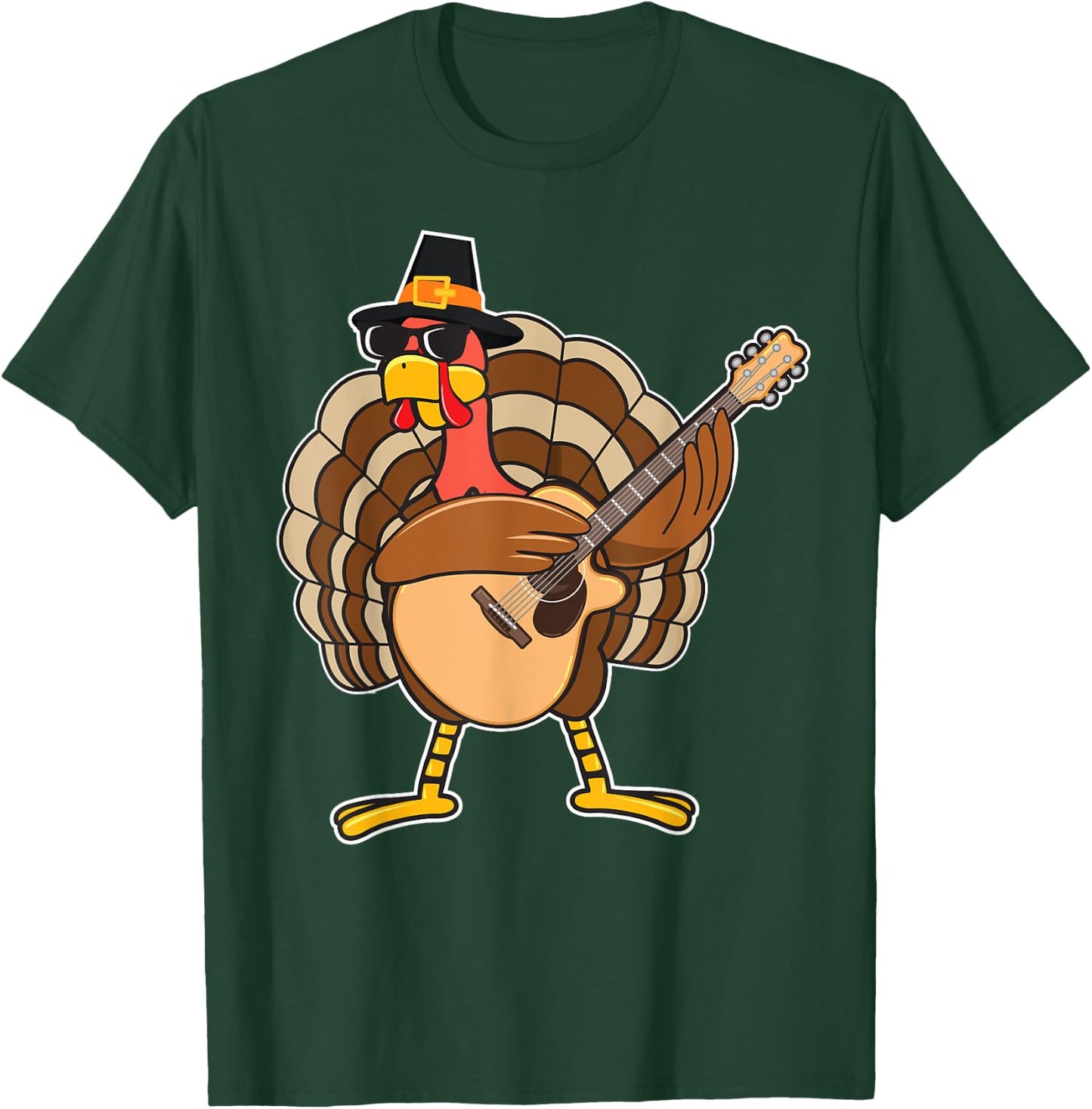 Turkey Playing Guitar Thanksgiving T-Shirt - T-Shirt | Forest