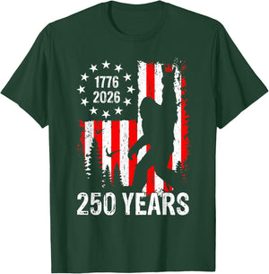 250 Years of America Bigfoot Patriotic USA American Flag T-Shirt - T-Shirt | Forest