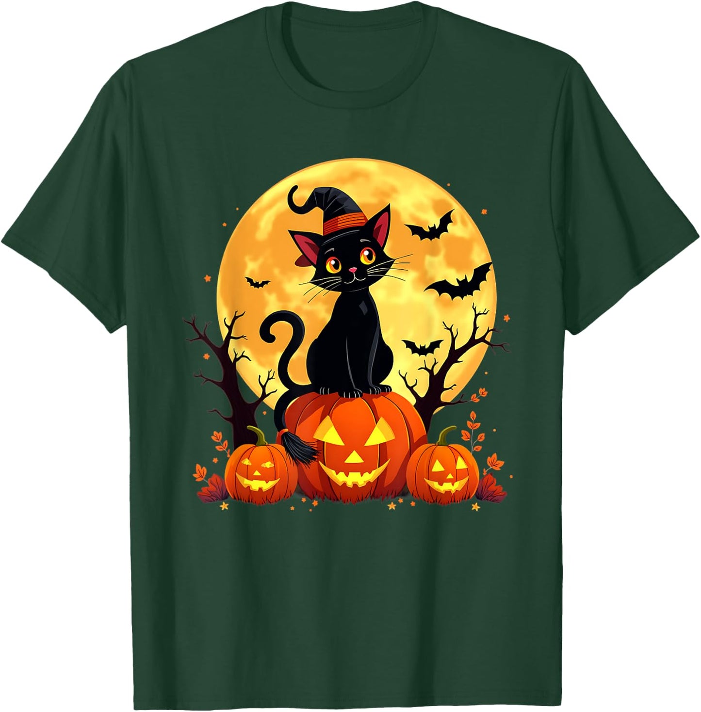 Retro Black Cat Pumpkin Halloween Costume Fall Autumn Season Women Kids T-Shirt - T-Shirt | Forest