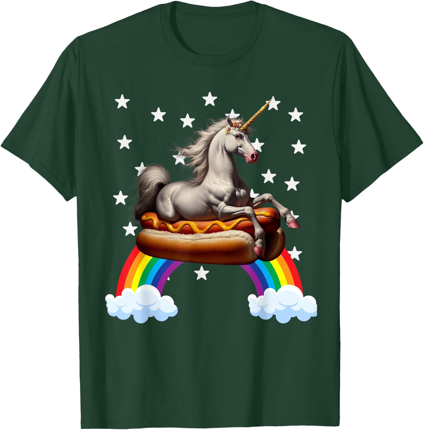 Unicorn Riding Hot Dog Boys Girls Women Kids Teen Mother Mom T-Shirt - T-Shirt | Forest