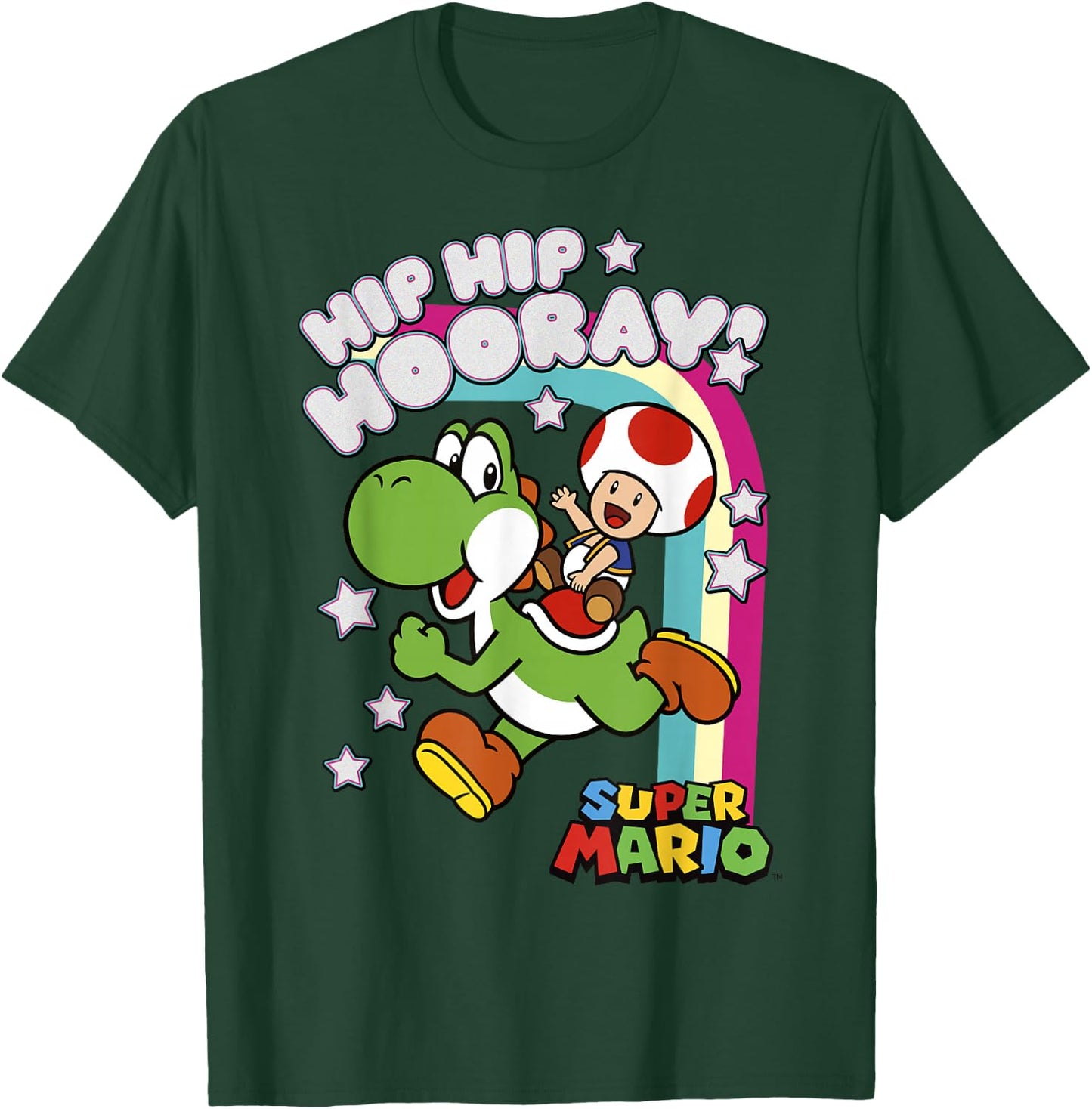 Super Mario Yoshi and Toad Hip Hip Hooray Rainbow T-Shirt - T-Shirt | Forest