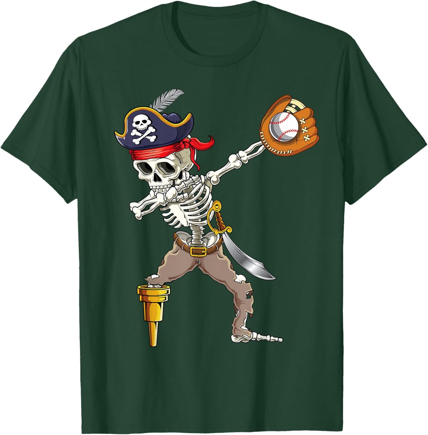 Dab Skeleton Dabbing Skeleton Pirate Baseball T-Shirt - T-Shirt | Forest