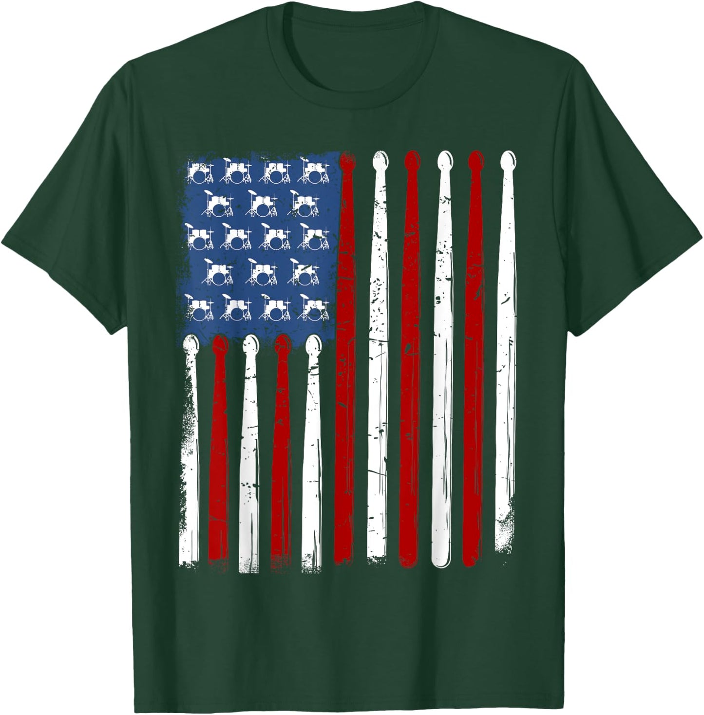 American Flag Drumsticks Vintage Drummer T-Shirt - T-Shirt | Forest