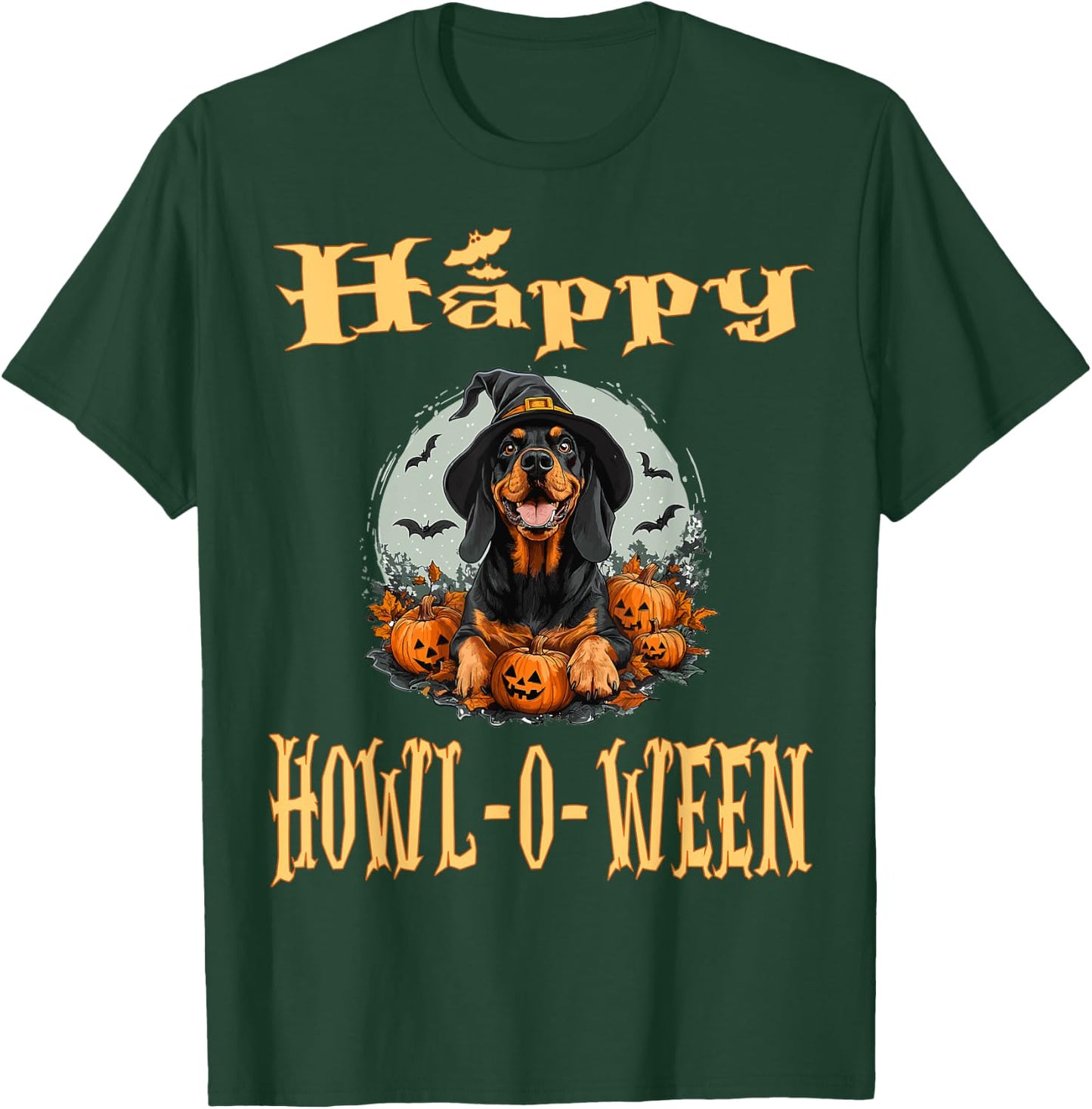 Black And Tan Coonhound Dog Whitch Hat Halloween Pumpkin Men Women Kids T-Shirt - T-Shirt | Forest