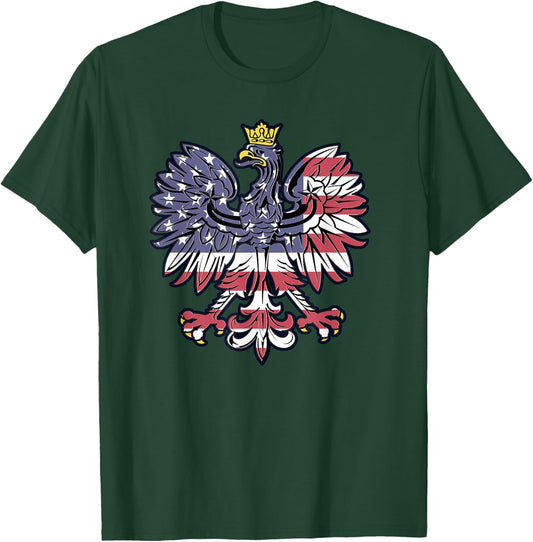 Polish Eagle American Flag Pride Falcon Gift T Shirt T-Shirt - T-Shirt | Forest