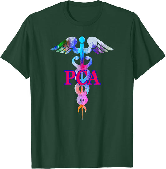 Patient Care Assistant PCA Caduceus Watercolor Art Graphic T-Shirt - T-Shirt | Forest
