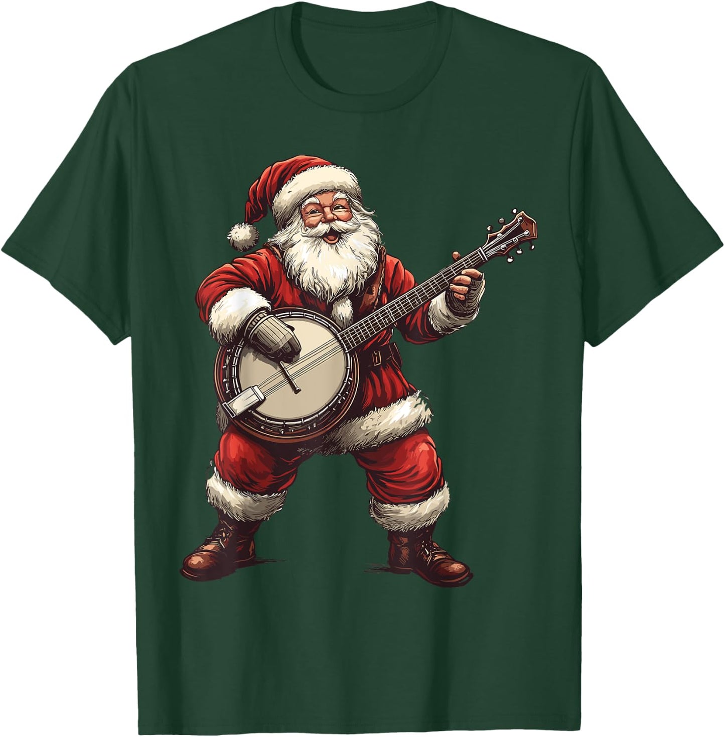 Santa Playing Banjo Funny Banjo Player Bluegrass Christmas T-Shirt - T-Shirt | Forest