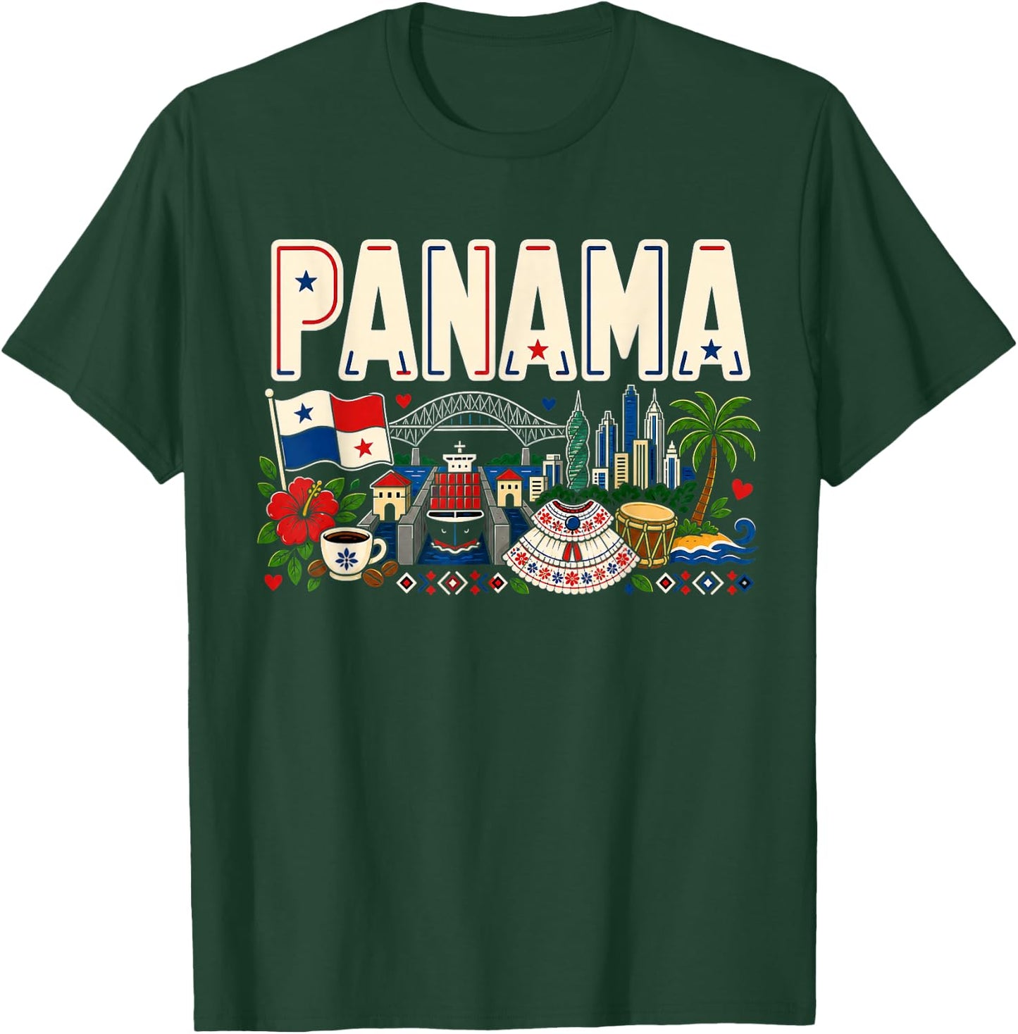 Panama Pride Latino Heritage Country Design T-Shirt - T-Shirt | Forest