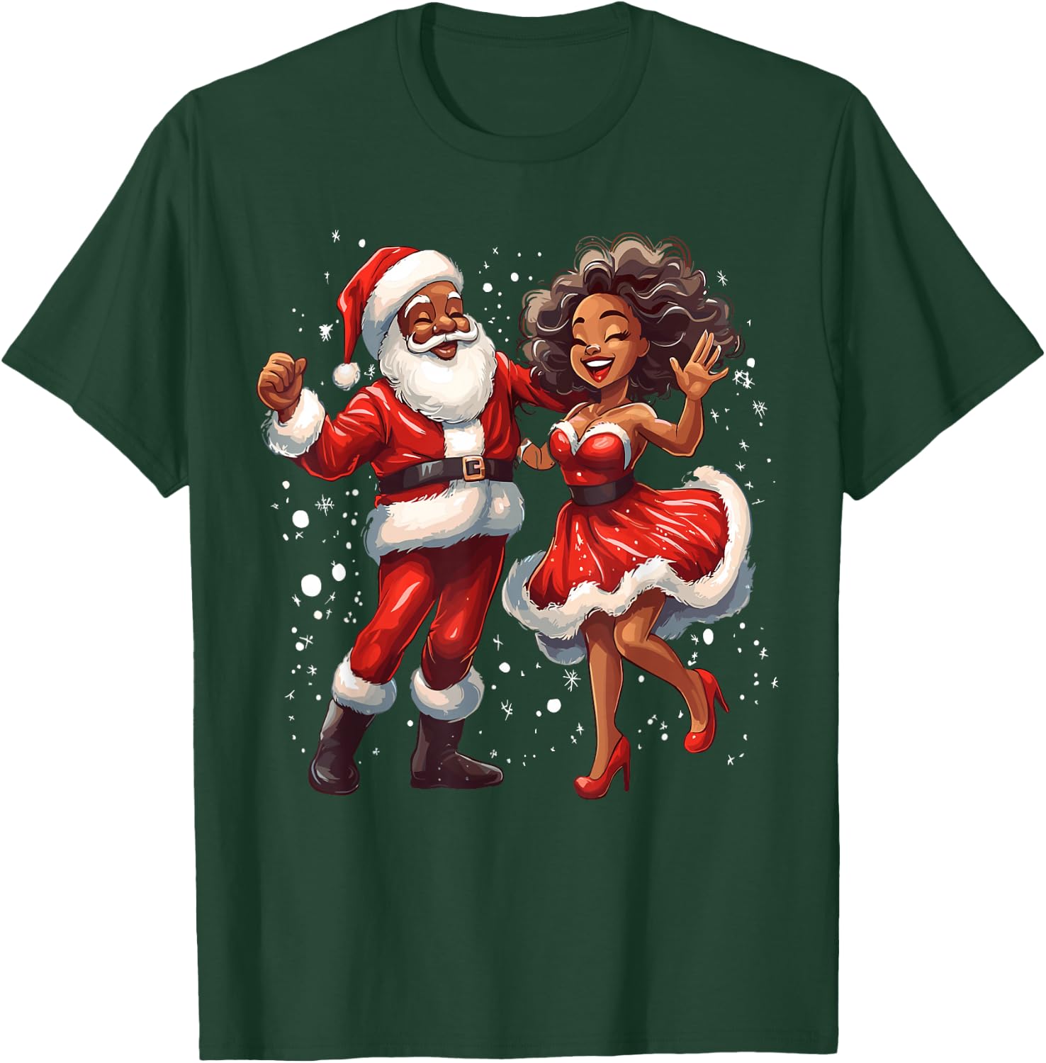 African American Christmas African Santa Mrs Claus Dancing T-Shirt - T-Shirt | Forest