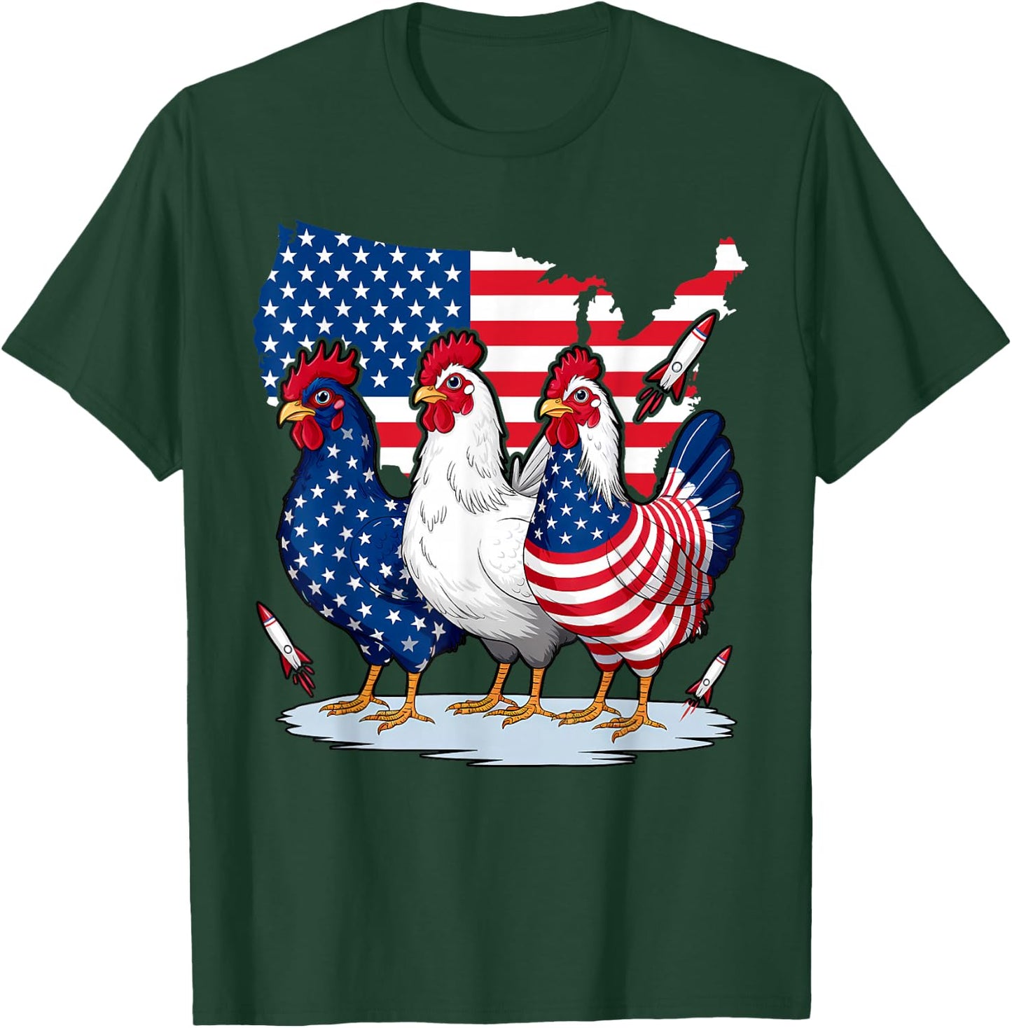 Chicken Red White Blue Patriotic Rooster 4th of July Men Boy T-Shirt - T-Shirt | Forest